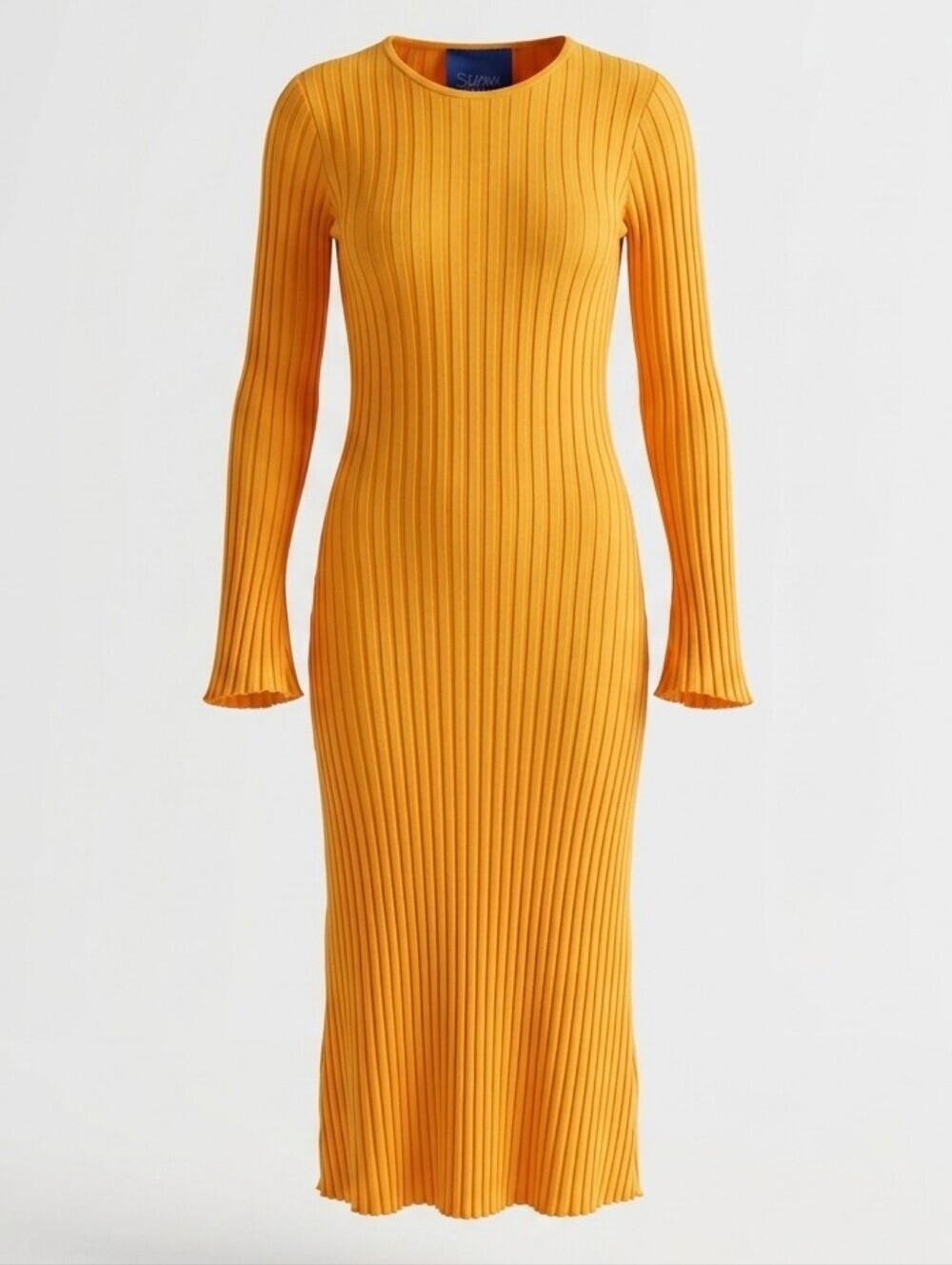 NWOT Simon Miller Yellow Ribbed Jersey Wells Midi dress Sz.S Crewneck Stretch